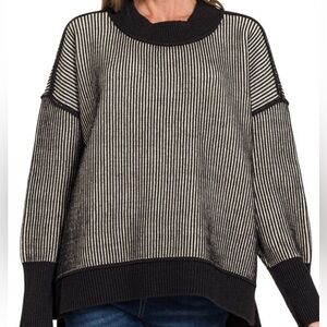 Striped Black and White Turtleneck Sweater